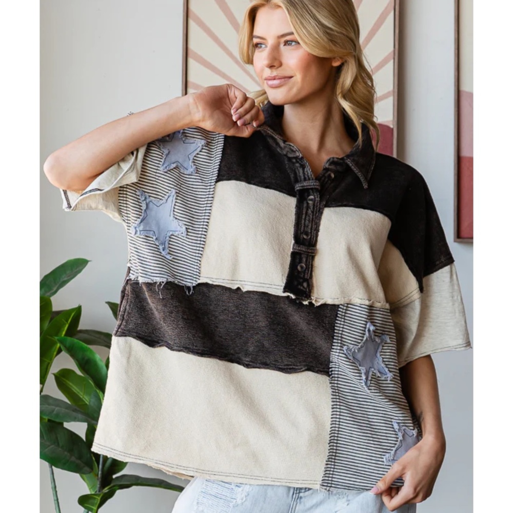 OLI AND HALI “‎ Quebec “ OLI & HALI WASHED STAR PATCHWORK SHIRT Large New!